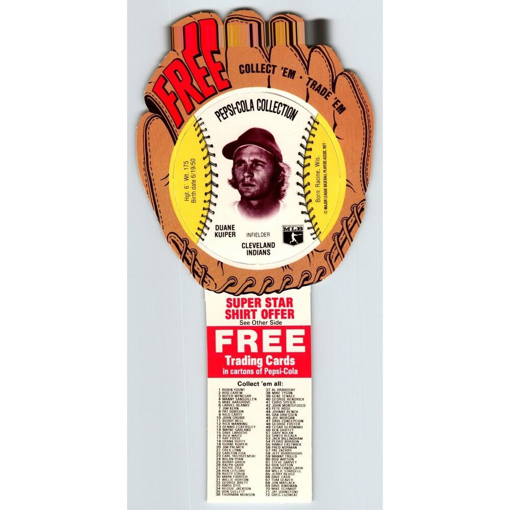 Pepsi Baseball Trading Card 1977 Duane Kuiper Cleveland Indians MLB Diecut Trade